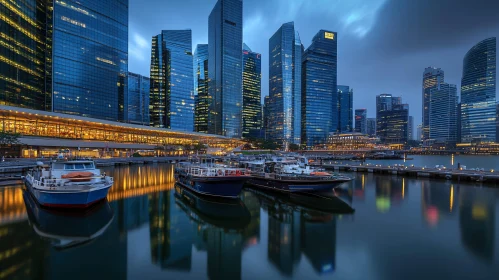 Urban Marina at Night with Reflected Skyscrapers