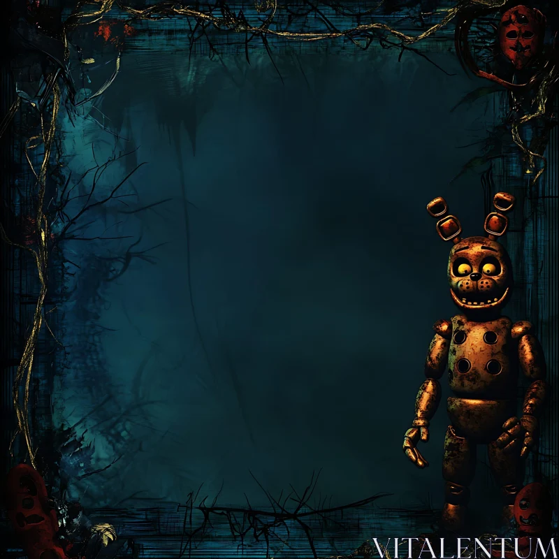 AI ART Eerie Robotic Bunny in Dark Forest