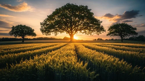 Golden Hour in a Tranquil Wheat Field