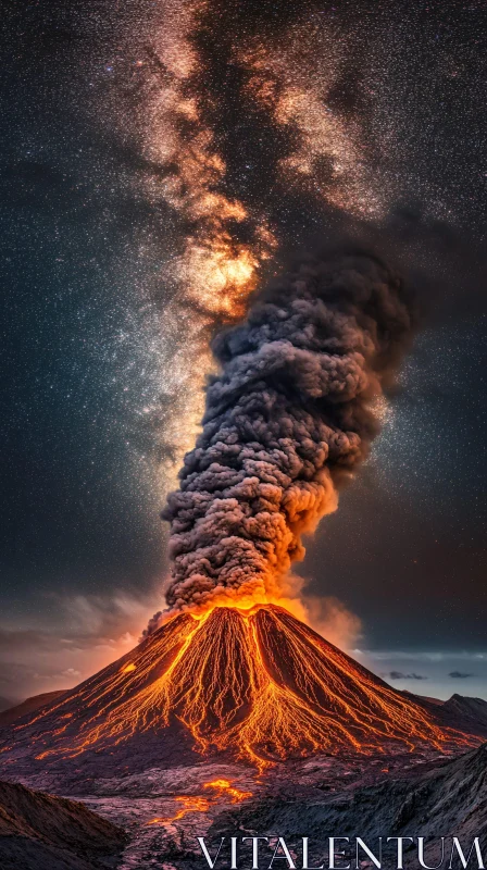 AI ART Volcano Erupting Under the Milky Way