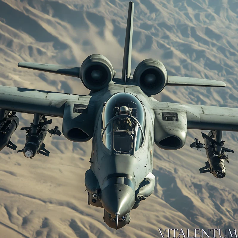 Fighter Jet Flying Over Desert AI Image