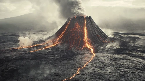 Volcano Eruption with Lava and Smoke