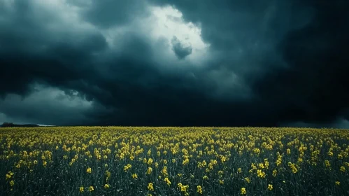 Yellow Flower Field with Approaching Storm