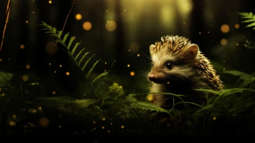 Dreamy Forest Scene With Hedgehog and Exotic Flora