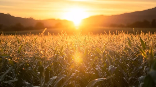 Sunset Cornfield with Warm Golden Light