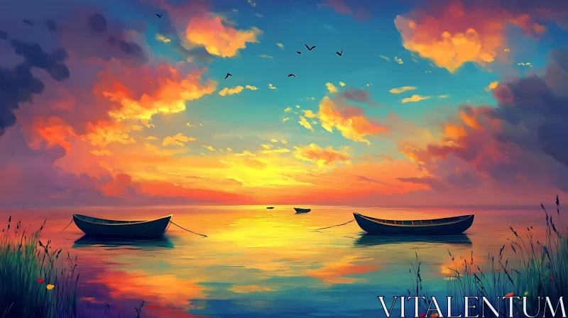 Sunset Serenity Over Tranquil Waters AI Image