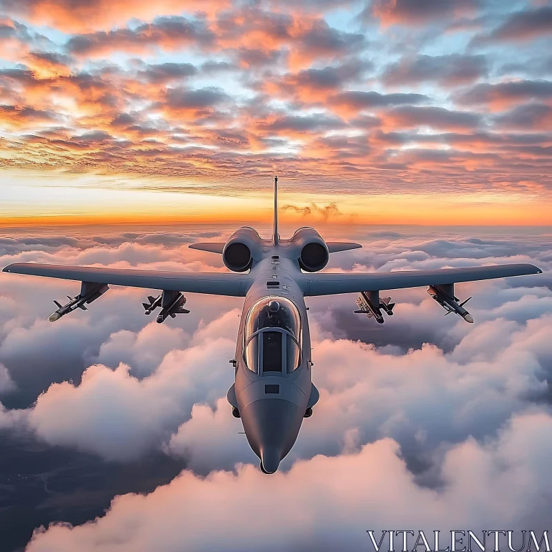 Jet in Flight at Sunset AI Image