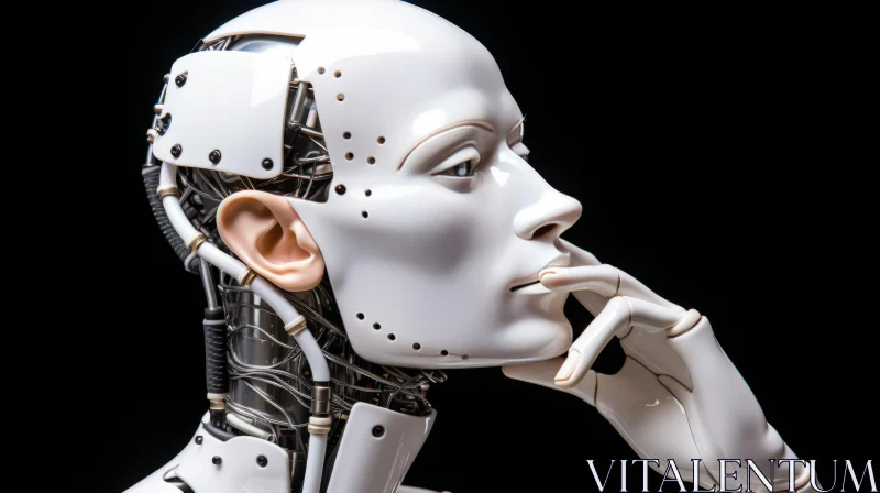 Pensive Robotic Art: A Fusion of Femininity and Technology AI Image
