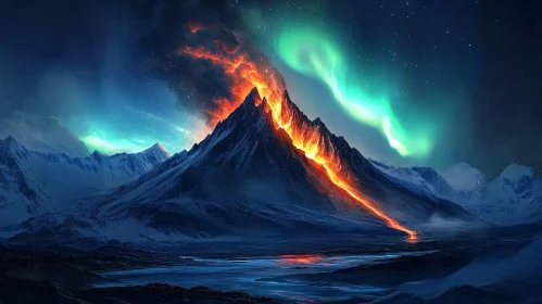 Volcanic Eruption Lit by Northern Lights