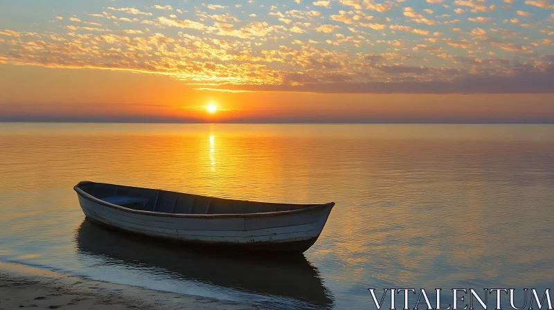 Tranquil Sunset Over the Sea with a Boat AI Image