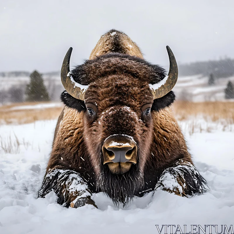 Winter Bison in Snowy Landscape AI Image