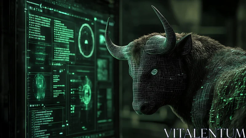 Futuristic Bull with Digital Enhancements AI Image