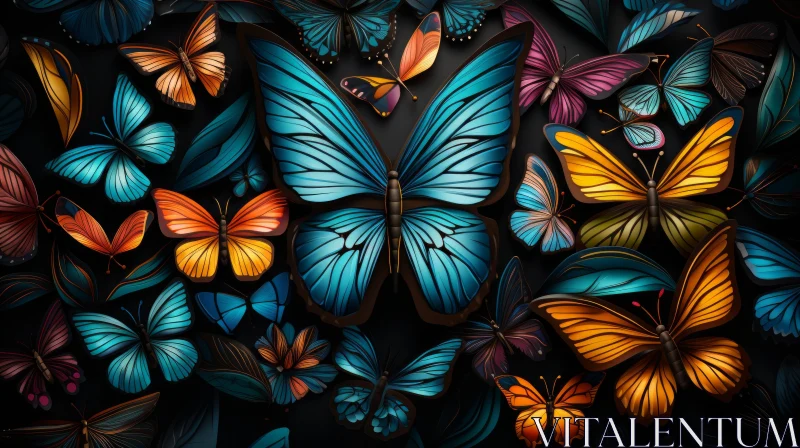 Multilayered Colorful Butterflies on Dark Background AI Image