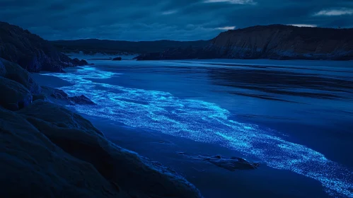 Glowing Bioluminescence on a Night Beach