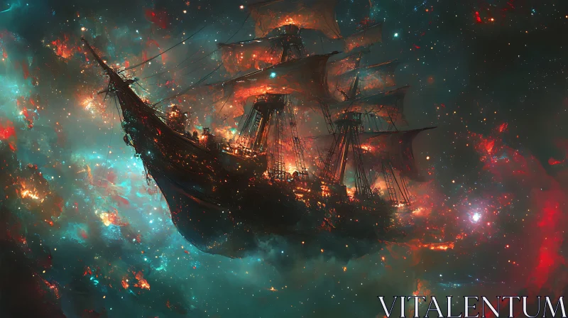 Fantasy Ship Gliding Through Cosmic Nebula AI Image