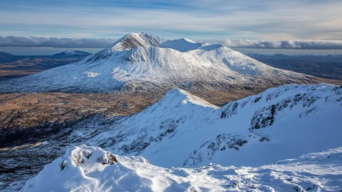 Snowy Peaks and Blue Skies in Mountainous Landscape