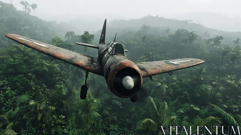 Vintage Aircraft in Tropical Forest AI Image