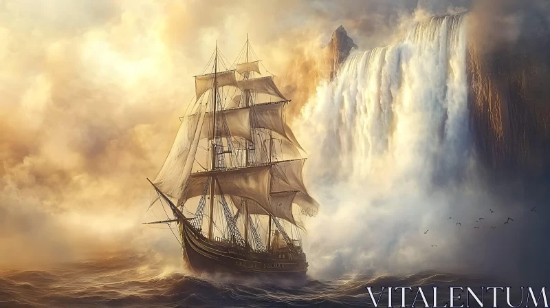 Ship Sailing Through Misty Waters AI Image