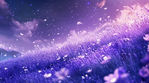 Surreal Lavender Field at Night