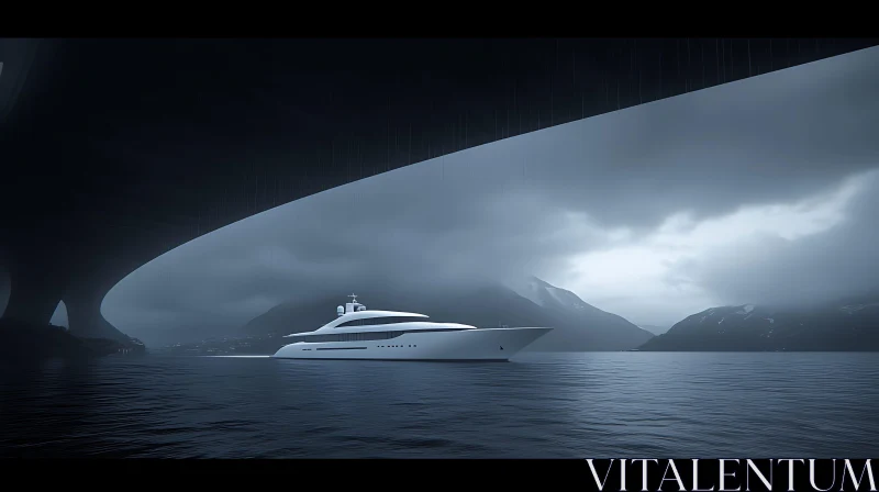 Sleek Yacht in Foggy Seascape AI Image