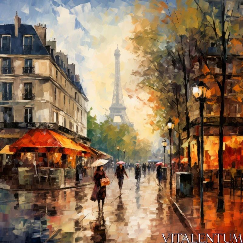 AI ART Oil Painting of Paris Street - Eiffel Tower