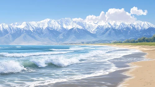 Peaceful Beach and Mountain Landscape