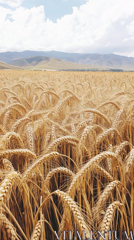 Golden Wheat Field With Distant Mountains AI Image