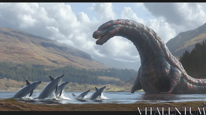 Moment of Giants: Dinosaurs and Dolphins AI Image