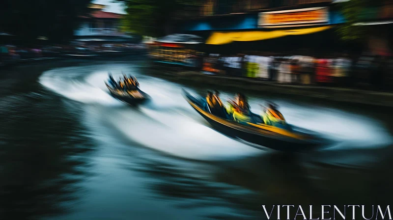 High-Speed Boat Racing on a River Course AI Image