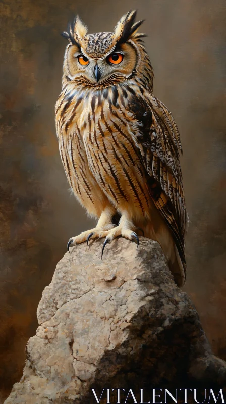 Detailed Owl Portrait on Rugged Rock AI Image