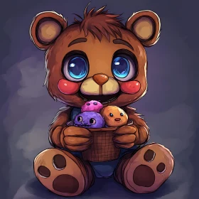 Adorable Cartoon Bear with Ice Cream Basket