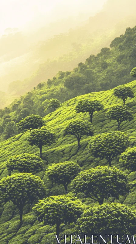 AI ART Tranquil Landscape of Green Hills and Trees