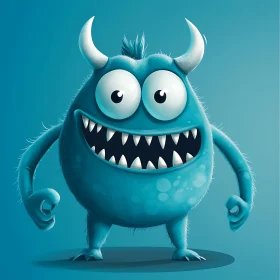 Playful Blue Monster Character with Tooth Grin