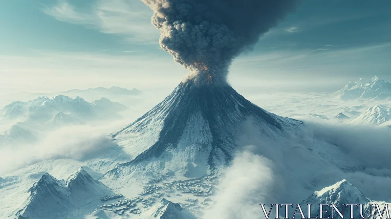 AI ART Volcano Erupting in Icy Mountain Landscape