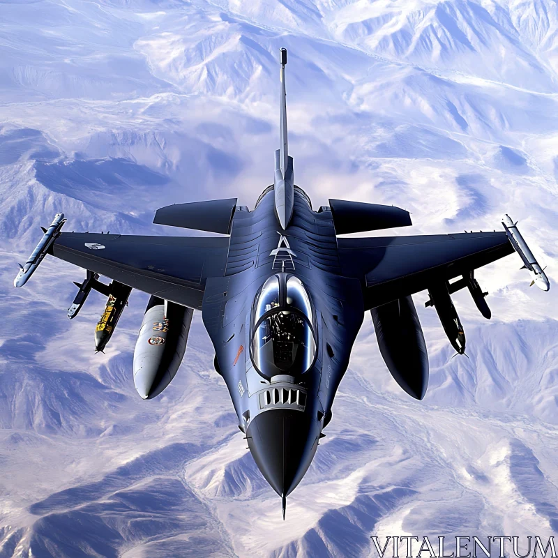 Cutting-Edge Fighter Jet Over Snowy Peaks AI Image