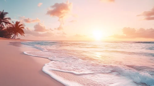 Tranquil Ocean Sunset with Palm Trees