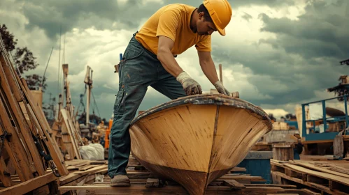 Craftsman Constructing a Wooden Boat