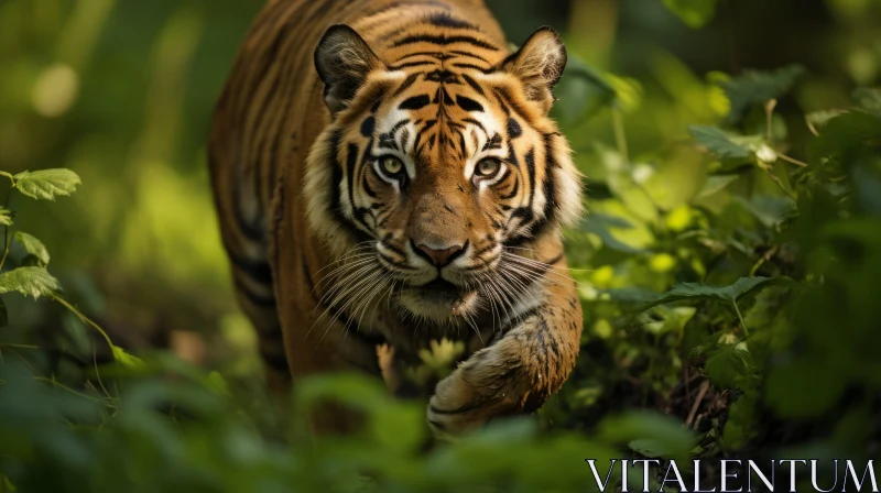 Intense Tiger Trek in Jungle: A Bold Color Exploration AI Image