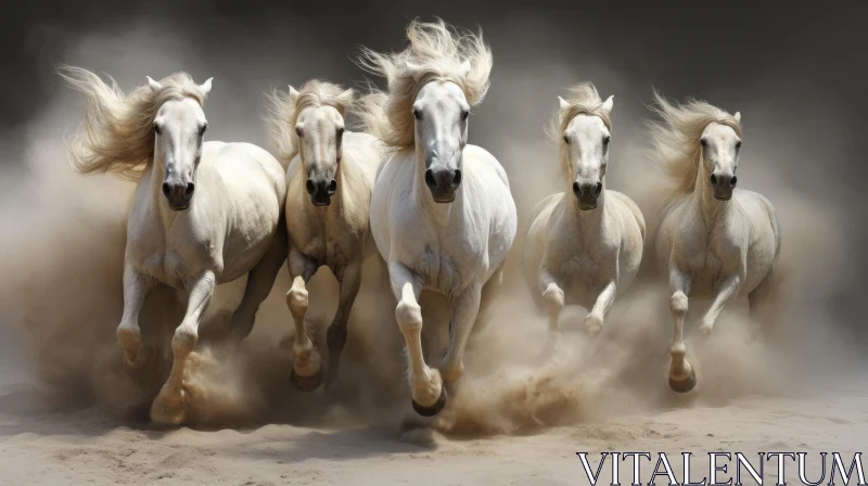 Running White Horses in Dusty Field - Precisionism Influence AI Image