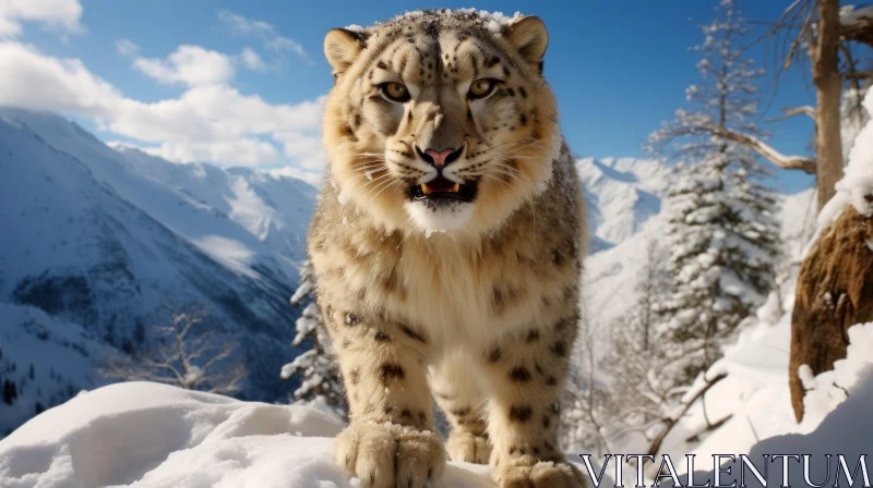 Snow Leopard Captured in its Natural Habitat - HD Wildlife Image AI Image