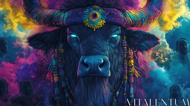 Mystical Bull in Ethereal Setting AI Image