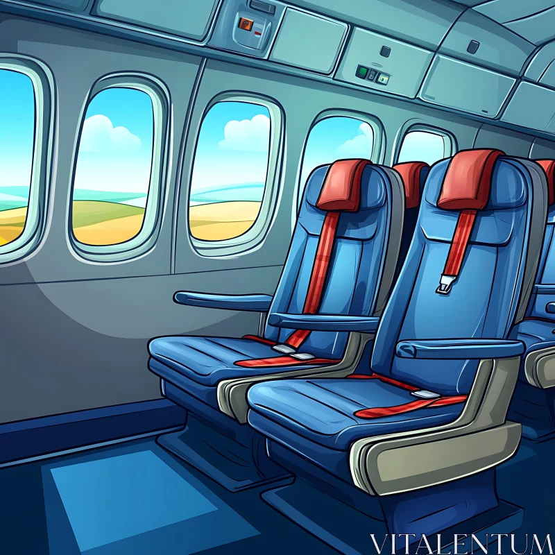 Airplane Interior with Cushioned Seats and Windows AI Image