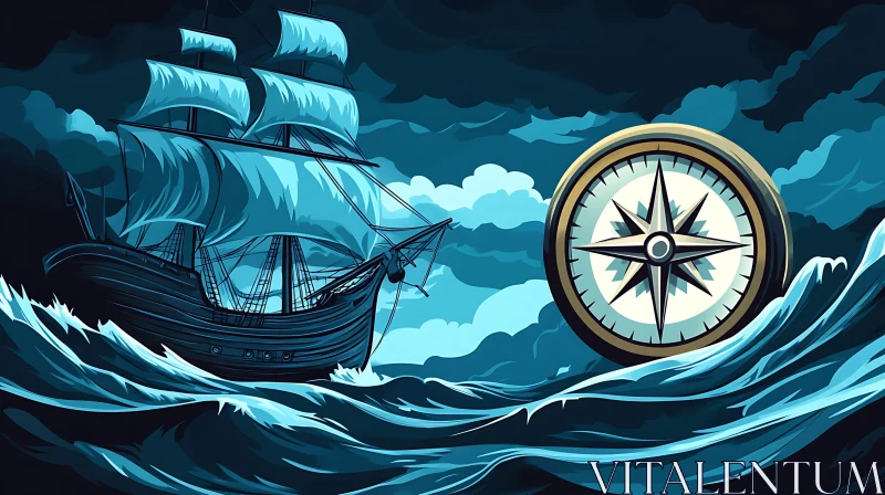 Navigational Compass and Ocean Voyage AI Image