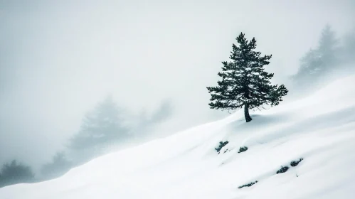 Lonely Pine on Snowy Slope