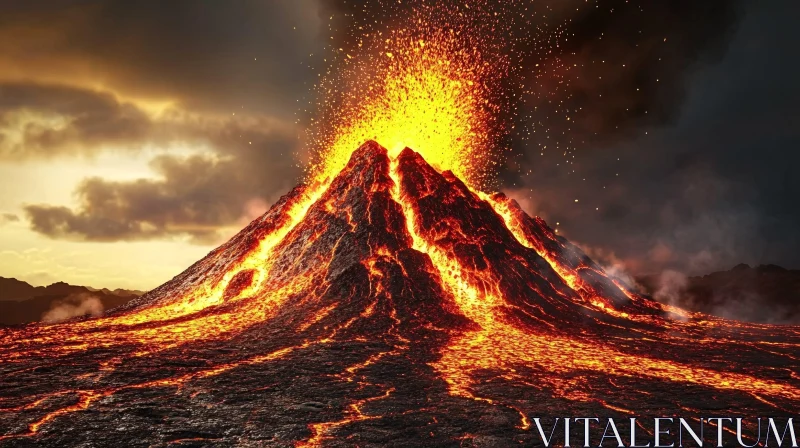 AI ART Molten Lava Flowing from an Erupting Volcano