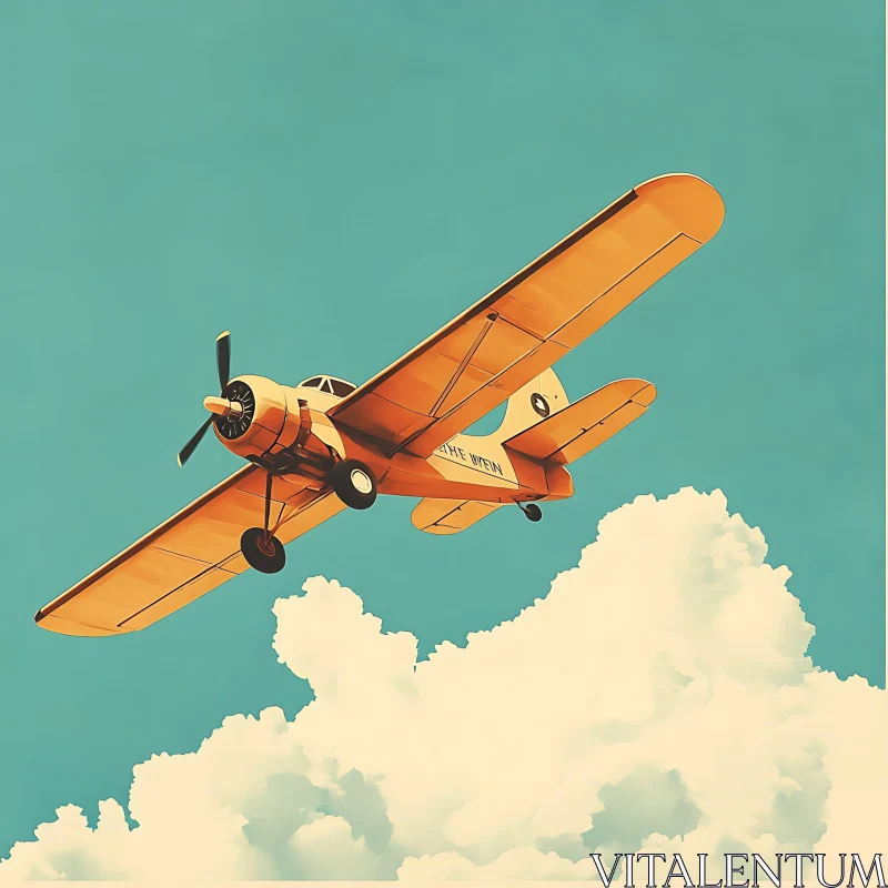 Retro Yellow Plane in Clear Sky AI Image