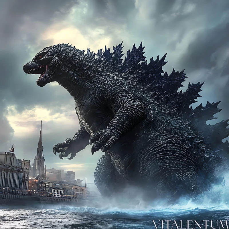 Colossal Sea Monster in Urban Setting AI Image