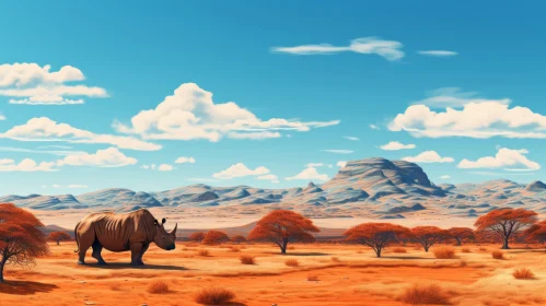 Rhino in Desert: A Surreal Digital Painting with French Landscape Touch