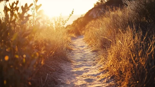 Golden Hour on a Dry Grass Pathway