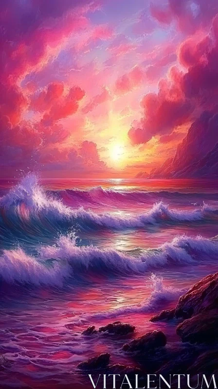 Mesmerizing Coastal Sunset Scene AI Image